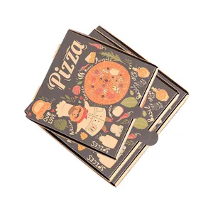卸売食品グレードフルート段ボールカスタム印刷サイズカハパラピザ段ボールカートンピザボックスロゴ付き