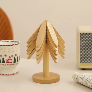 Bamboo Tree Coaster <b>Solid</b> <b>Wood</b> Christmas Tree Shape Decorative Drink Mat For Home Office <b>Desk</b> Use - Product Image 5