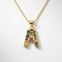 Pendentifs 26 lettres anglaises en laiton incrusté de zircon, accessoires de bijoux DIY, pendentif lettre A doré tendance Caibao pour collier