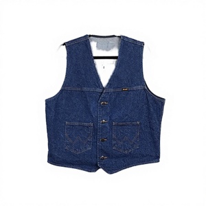 Gilet en jean délavé pour homme, col en V, décontracté, uni, boutonné sur le devant, sans manches, vêtement d'extérieur, printemps, coton tissé, écologique, coupe-vent - Product Image 3