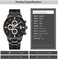 BOMAXE montre-bracelet noire pour hommes conception originale personnalisée à la mode Antique trois yeux Date fenêtre mouvement à Quartz 22mm alliage cristal