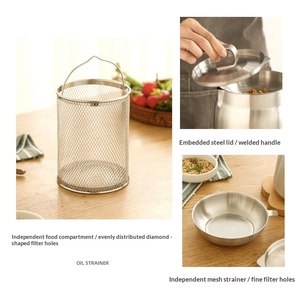 กระชอนกรองน้ำมันในครัวเรือน สแตนเลสแบบไม่เคลือบ หม้อทอดแบบลึก กระชอนกรองน้ำมัน ถังเก็บน้ำมัน กระป๋องกรองไขมัน ตาข่ายกรองเศษอาหาร - Product Image 3