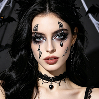 Autocollants de bijoux pour le visage d'Halloween, autocollants adhésifs en strass rouge et noir, cristaux pour les yeux, le corps et le visage, pour les fêtes et le maquillage de festival