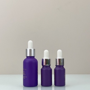 Flacon de sérum cosmétique en verre givré bleu sérigraphié 10ml 30ml 50ml 100ml, flacon compte-gouttes pour huile essentielle avec bouchon en aluminium doré - Product Image 3