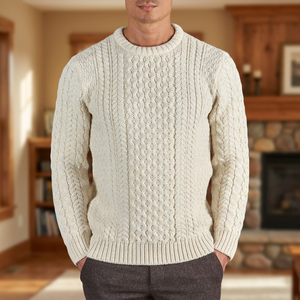 Suéter de Cuello Redondo de Punto Trenzado Acrílico para Hombre Kvetoo, Jersey Premium de Otoño, Suave, Cálido, Antiarrugas, Informal, 9GG, Color Sólido - Product Image 4