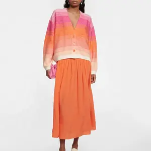 2023 Cardigan personnalisé en mohair et laine en pull dégradé orange pour femmes tricots d'automne doux