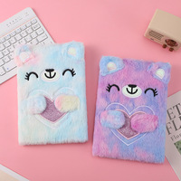 Carnet de notes mignon en peluche tie-dye avec cadenas en forme de cœur pour filles, cadeau d'anniversaire ou de Noël pour enfants, journal scolaire ligné 15x21cm