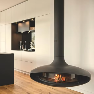 Chimenea <span class=keywords><strong>de</strong></span> Leña Giratoria Suspendida Decorativa para Interiores <span class=keywords><strong>de</strong></span> Casa u Hotel, <span class=keywords><strong>con</strong></span> <span class=keywords><strong>Puerta</strong></span> <span class=keywords><strong>de</strong></span> <span class=keywords><strong>Vidrio</strong></span> y Chimenea - Product Image 1