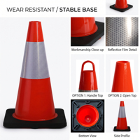 AA.BEAR SMT Cones de signalisation personnalisés avec logo, 18 pouces (45 cm), en PVC, orange fluorescent, avec base en caoutchouc noir, qualité industrielle pour la circulation routière