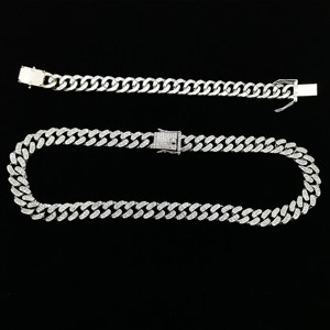 Men's Gold-Plated Cuban Chain with 13mm Moissanite Chain Diamonds Chain, Iced Out Hip-Hop Style Necklace & <b>Bracelet</b> - Product Image 5