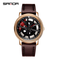 Montre à quartz Sanda à cadran rotatif, design ajouré tridimensionnel, verre minéral renforcé, étanche 30M, en zinc