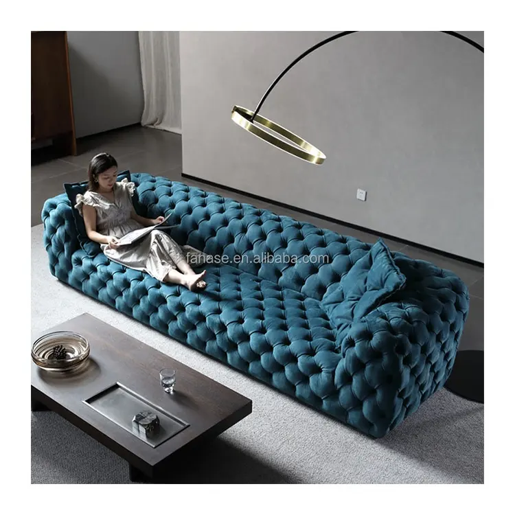 ODM özel İtalyan İskandinav Modern 3-Person kanepe mobilya, küçük birim oturma odası tasarımcı, peluş ve yumuşak bez toka kanepe