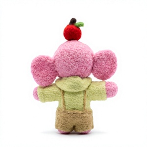 Adorno Navideño de Lana de Elefante Rosa y Blanco, Corona de Cereza, Hecho a Mano, Ecológico, Decoración Tradicional de Animales de Dibujos Animados para Interiores, Festivo - Product Image 4