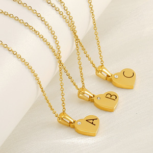 Zogxin Heart Shape Pendant Necklace 18K Gold Plated Stainless Steel English Letter A B C D Chain For Women Gift Jewelry - Product Image 2