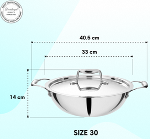 Poêle Triply Kadhai 30 cm en acier inoxydable 304 de qualité supérieure, idéale pour la friture, la sauté, le wok et l'utilisation quotidienne en cuisine - Product Image 6