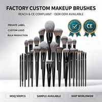 Lot de Pinceaux de Maquillage Professionnel de Haute Qualité Noir 30 Pièces, Personnalisé avec Logo sur Mesure, Synthétiques Véganes, de Luxe, pour Anti-Cernes Visage, Vente en Gros