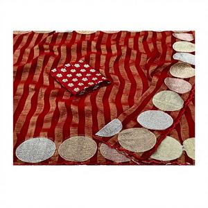 ส่าหรีผ้าชีฟองนิ่มสำหรับสตรีประดับด้วยผ้า zari ลายดอก Leheriya - Product Image 1