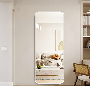 <span class=keywords><strong>Miroir</strong></span> sur pied/mural contemporain <span class=keywords><strong>grand</strong></span> format à coins arrondis, cadre en aluminium, verre ultra clair, noir, or, argent, directement de l'usine - Product Image 1