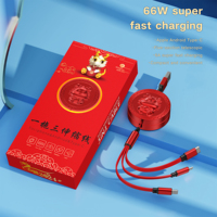 Kabel Charger Retractable 3 in 1 Universal 3A 66W Tipe-C untuk Transfer Data dan Pengisian Cepat untuk Android dan IOS
