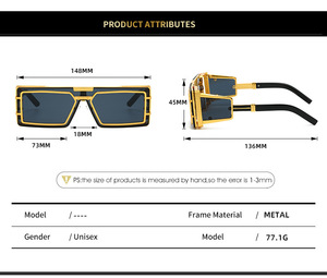 แว่นกันแดดผู้ชายทรงทันสมัย UV400 ดีไซน์สไตล์ยุโรปอเมริกันแนวสตีมพังก์ ทรงเรโทร ขอบเต็ม ใส่สบาย - Product Image 6