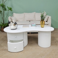 Table basse en bois blanc moderne INNOVA Nordic avec tiroir de rangement, style européen contemporain, extensible, durable, facile à assembler