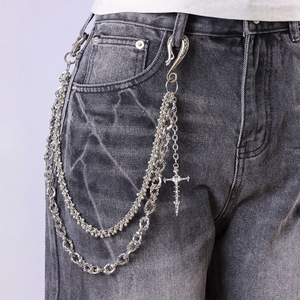 yueli Double Layer Skull Waist <b>Chain</b> <b>Cross</b> Pendant Tibetan Silver Hip Hop Fashion Casual Belt <b>Chain</b> For <b>Men</b> Women - Product Image 1
