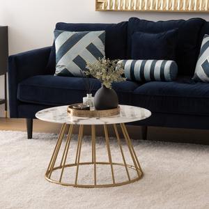 MESA DE CENTRO RAYO, 70X40 CM, VIDRIO TEMPLADO CON EFECTO MÁRMOL BLANCO Y DORADO - Product Image 1