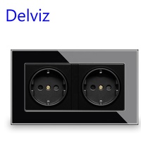 Delviz – prise électrique européenne 110V ~ 250V, panneau en verre cristal trempé, Double prise d'alimentation murale 16A standard EU