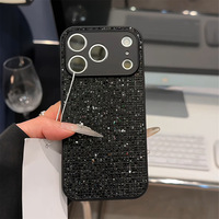 Coque de téléphone pour 17 Pro Max, design diamant noir, antichoc, gaufrage, strass avancés, luxe, matériau TPU+PC, anneau en plastique