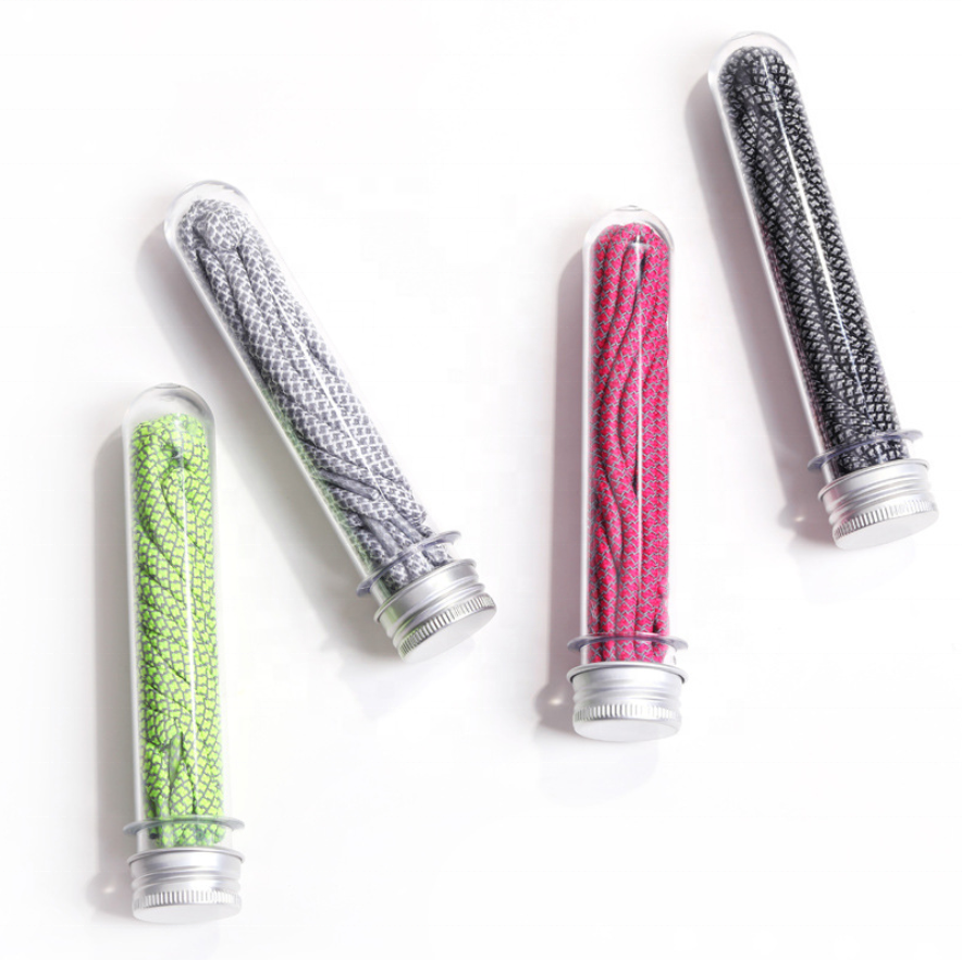 Круглые полиэфирные светоотражающие шнурки на заказ, светоотражающие шнурки с пластиковой трубкой