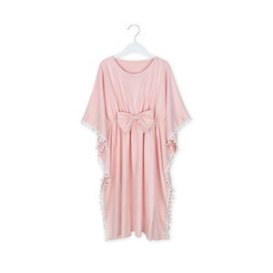 Robe longue d'été pour fille, sans manches, unie, avec pompons et nœud, style boutique, décontractée à volants - Product Image 2
