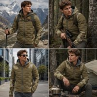 Blouson bomber hybride tactique robuste pour homme, coupe ajustée, matelassé, coupe-vent et imperméable, avec capuche et blocs de couleur, style streetwear