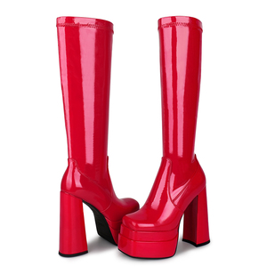 WETKISS Factory Supply Small quantité minimale de commande Block Heel Knee High Boots Sexy Red Boots Long Tube Tall Boots with Double Platform - Product Image 4