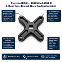 Kit multi-pièces en alliage d'aluminium usiné CNC sur mesure, anodisé noir, comprenant support croisé, entretoises, tiges et écrous hexagonaux, pour usinage OEM