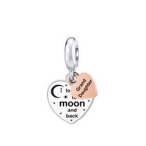 925 Sterling Silver <strong>Mum</strong> Grandma Daughter I love You to the Moon and Back Heart Beads <strong>Charm</strong> for Bracelet Necklace Jewelry Making - Product Image 4