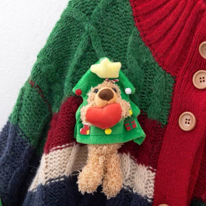 Women's Christmas Bear Knitted <b>Cardigan</b> Color Block Sweater Loose Fit Single Breasted Anti Pilling Top Autumn Winter Wear - Product Image 4