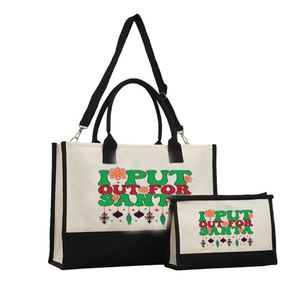 Bolsa de Lona Personalizada con Diseño de Papá Noel y Reno, Bolsa de Compras Navideña con Asas, Bolsa de Lona para Mujer - Product Image 1