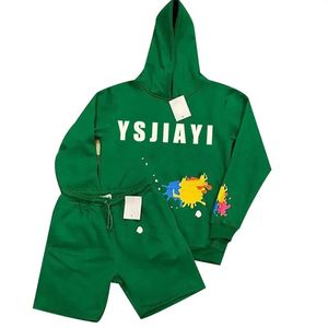 Vente chaude pull à capuche couleur unie 100% coton unisexe à capuche et short à manches longues poche surdimensionné à capuche 2 pièces ensemble short - Product Image 6