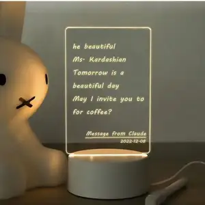 LED Gift Blank 3d Creatives Pen Rewrit Acrylic Note Board Led Rewrirable Night Light With Message Board