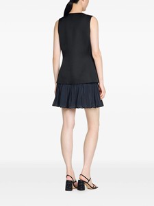 Robe de cocktail de luxe pour femme, noire, effet deux pièces, col rond, sans manches, à 3 boutons dorés, plissée et à empiècements, respirante et amincissante - Product Image 4