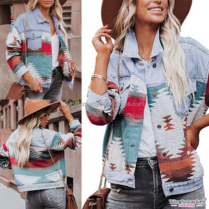 Giacche da <span class=keywords><strong>donna</strong></span> con lavaggio acido personalizzato in jeans con bottone da <span class=keywords><strong>donna</strong></span> a manica lunga calda con Shacket azteco giacca di jeans corta da <span class=keywords><strong>donna</strong></span> - Product Image 6
