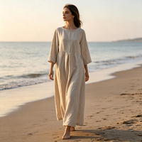 Robe longue en lin pour femme, sur mesure, en coton naturel, couleur unie, manches longues, robes en lin pour femme