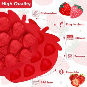 Custom Logo 10 Cavity 3D Food Grade <b>Silicone</b> Mold in Strawberry Shape for Reusable Ice Cream Popsicle Making Baking <b>Tools</b> - Product Image 5