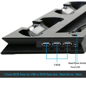 Suporte vertical para console, suporte vertical para console com ventilador de refrigeração, doca e espaços para armazenamento de jogos para playstation 4 <span class=keywords><strong>ps4</strong></span> slim - Product Image 3