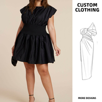 Robe noire sans manches pour femmes grandes tailles, taille smockée, plissée, pour soirée, OEM ODM, fabrication directe en usine, mini-robe