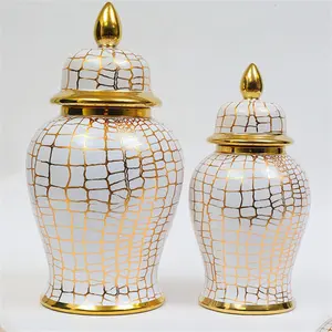 European Luxury Electroplated Gold Ceramic Vase Home Decoration Ginger Jar