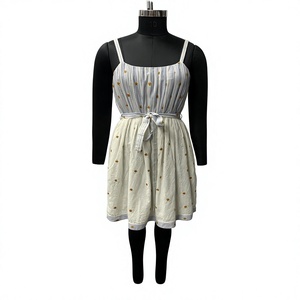 Spaghetti Strap A-Line Midi <b>Dress</b> With Dot Pattern And Ribbon Tie <b>Loose</b> Casual Summer Linen Cotton Woven <b>Dress</b> - Product Image 1