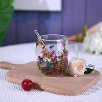 Tasse à café/espresso en verre à double paroi de 200 ml avec fleurs séchées, isolée, pour OEM/ODM