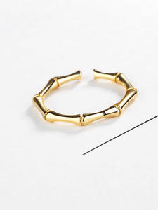 Anillo de Plata de Ley 925 con círculo sónico de bambú, ajustable, minimalista - Product Image 2