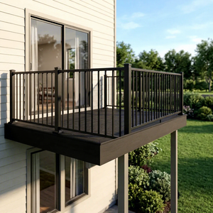 Rampe de balcon en métal noir, clôture de terrasse extérieure moderne, barres verticales robustes, garde-corps de sécurité extérieur pour la maison, design élégant, durable - Product Image 2